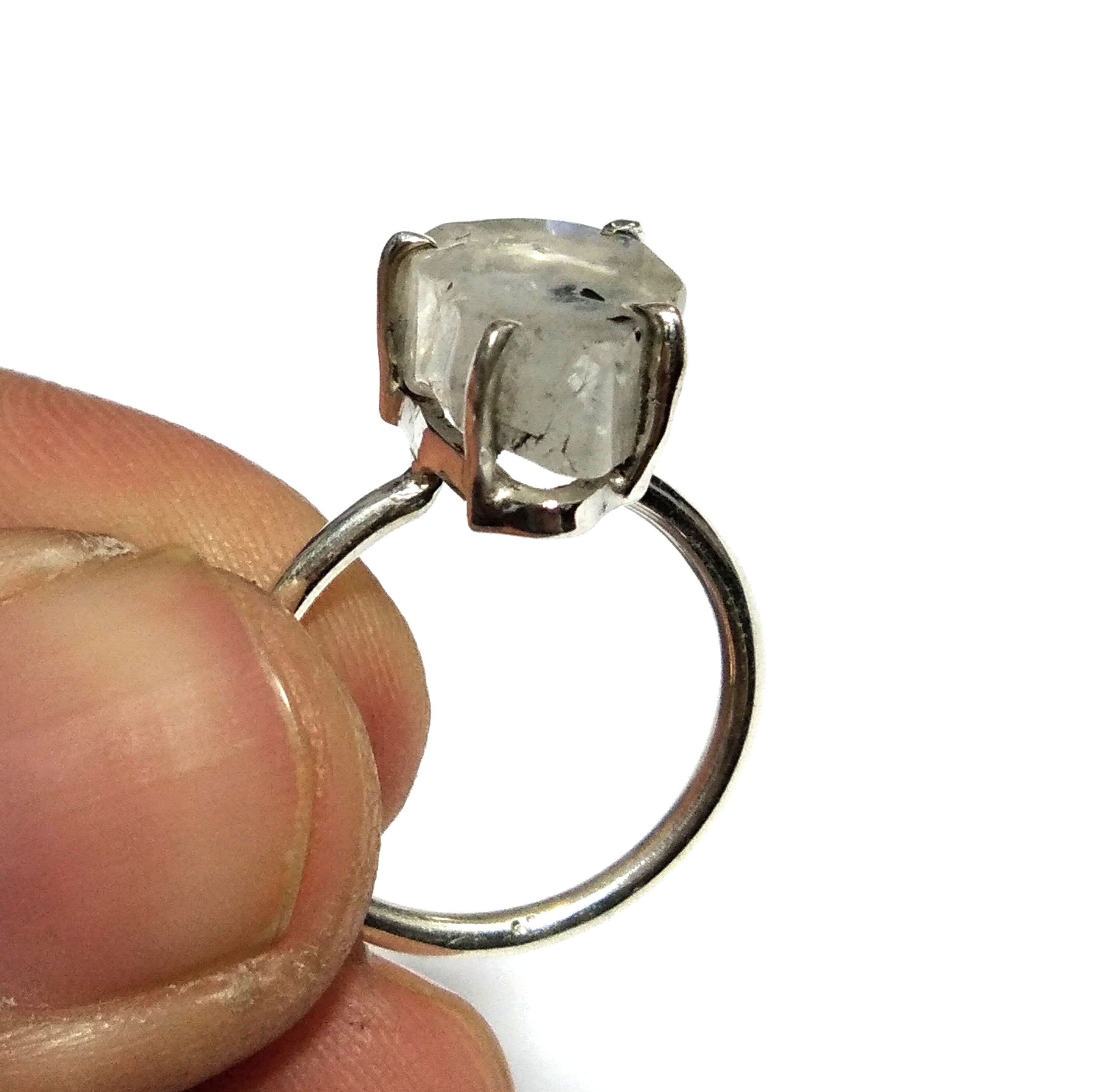 Natural Raw Rainbow Moonstone Rough Stone Ring, Solid 925 Sterling Silver Ring, Moonstone Stone Size 13x8mm Handmade Ring Gift Birthday Ring